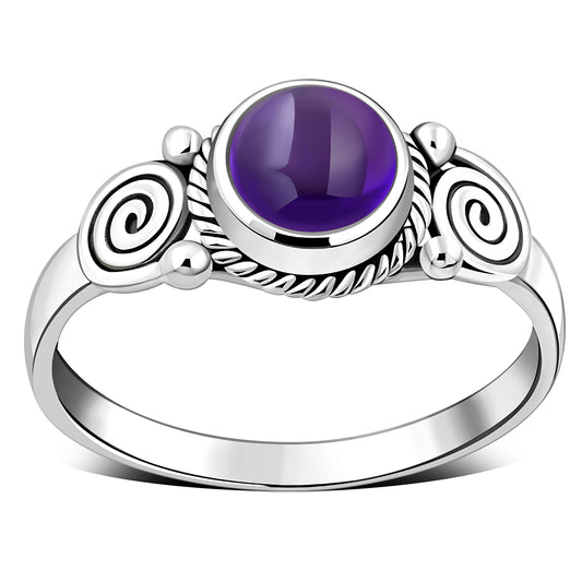 Amethyst Spiral Sterling Silver Ring