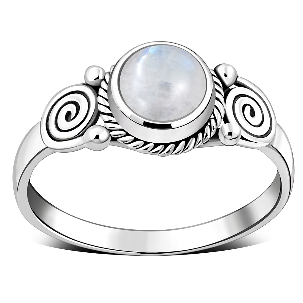 Rainbow Moonstone Spiral Sterling Silver Ring