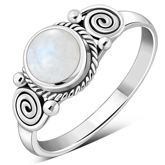 Rainbow Moonstone Spiral Sterling Silver Ring