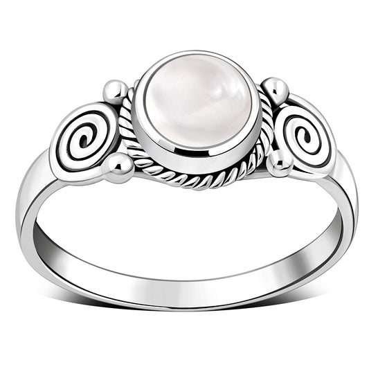 Rose Quartz Pink Stone Spiral Sterling Silver Ring