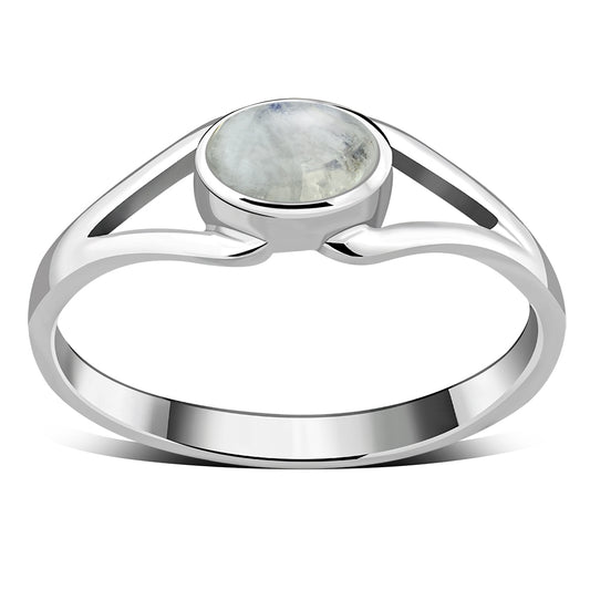 Delicate Rainbow Moonstone Sterling Silver Ring