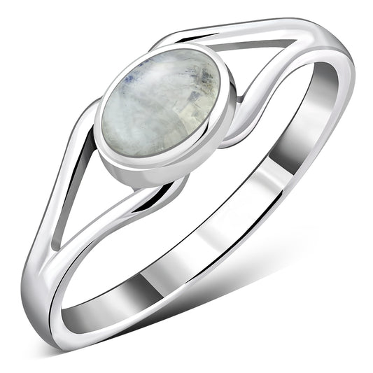 Delicate Rainbow Moonstone Sterling Silver Ring