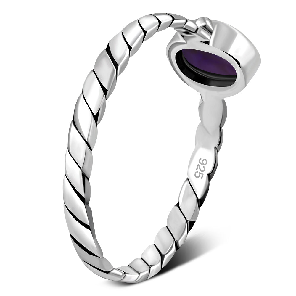Twisted Amethyst Stone Sterling Silver Ring