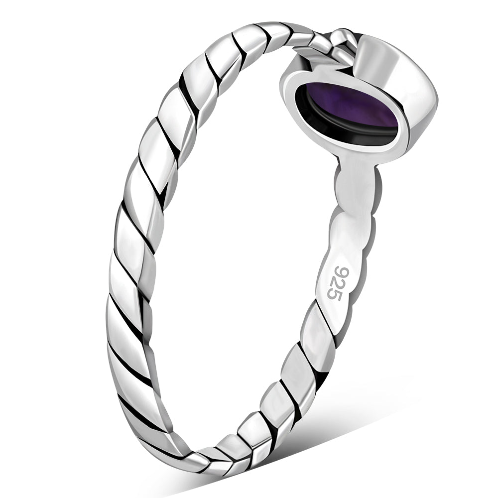 Twisted Amethyst Stone Sterling Silver Ring