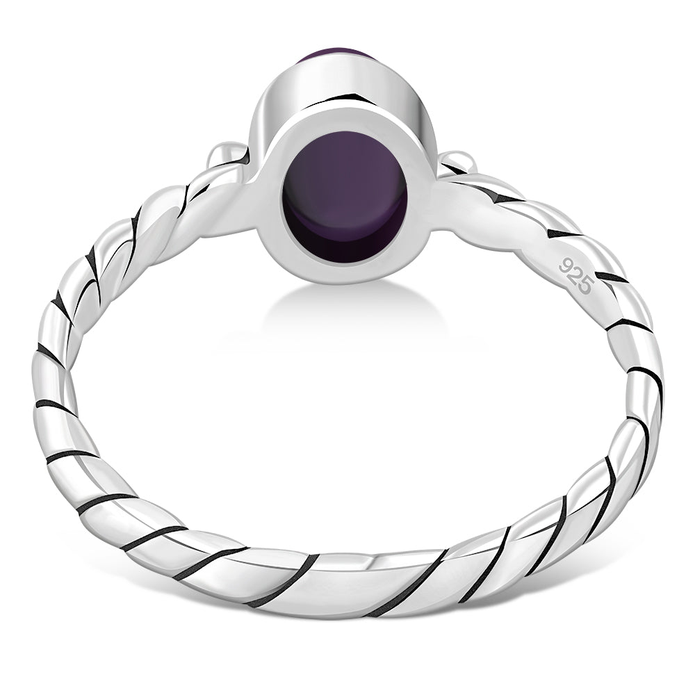 Twisted Amethyst Stone Sterling Silver Ring