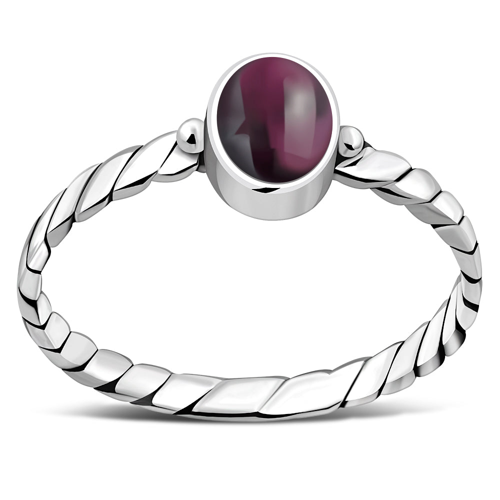 Twisted Garnet Stone Sterling Silver Ring