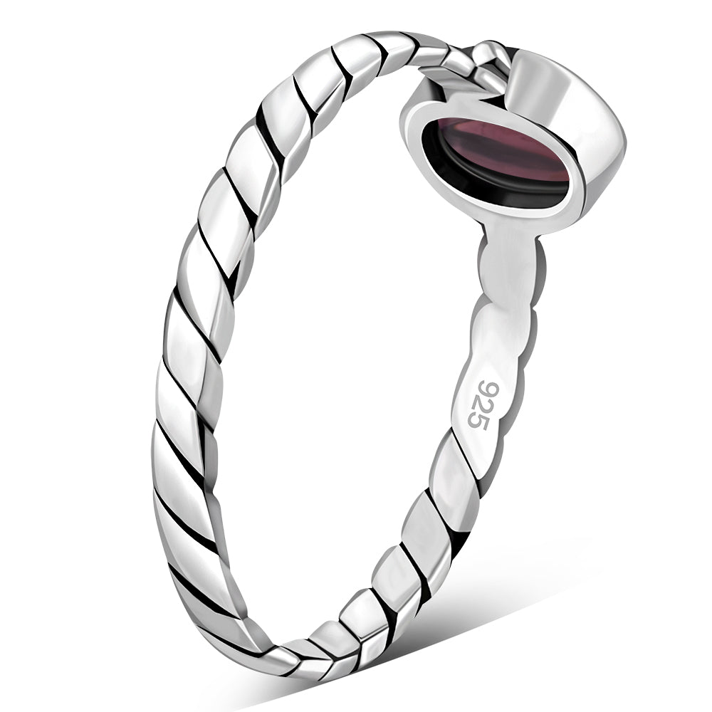 Twisted Garnet Stone Sterling Silver Ring