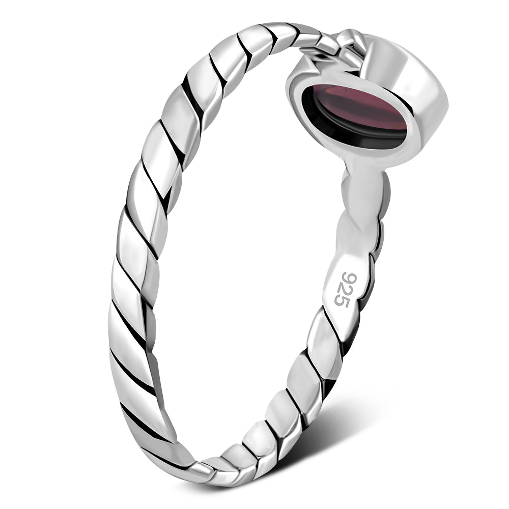 Twisted Garnet Stone Sterling Silver Ring