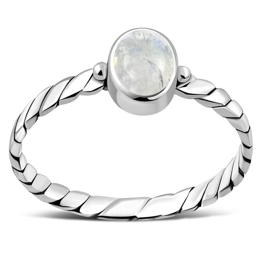 Twisted Rainbow Moonstone Sterling Silver Ring