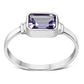 Delicate Rectangle Shape Amethyst Stone Silver Ring