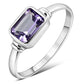 Delicate Rectangle Shape Amethyst Stone Silver Ring