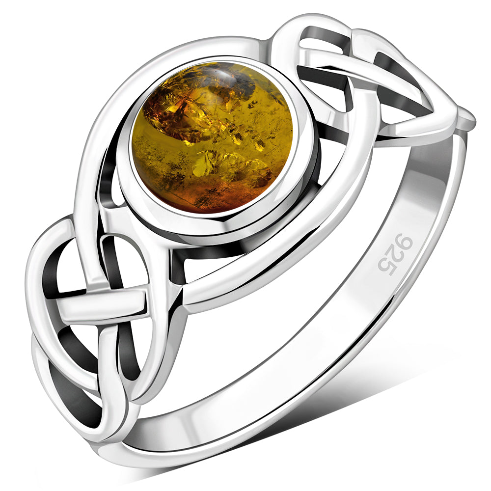 Celtic Knot Sterling Silver Baltic Amber Ring