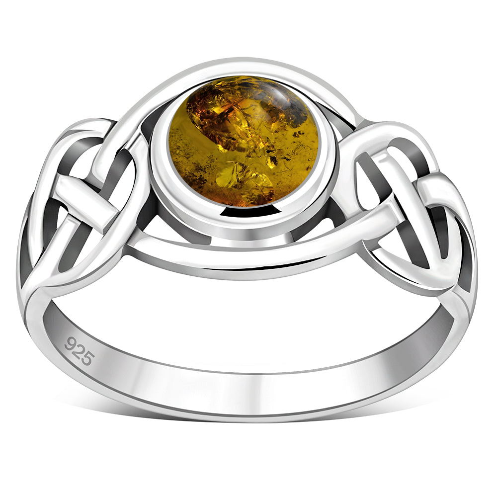 Celtic Knot Sterling Silver Baltic Amber Ring