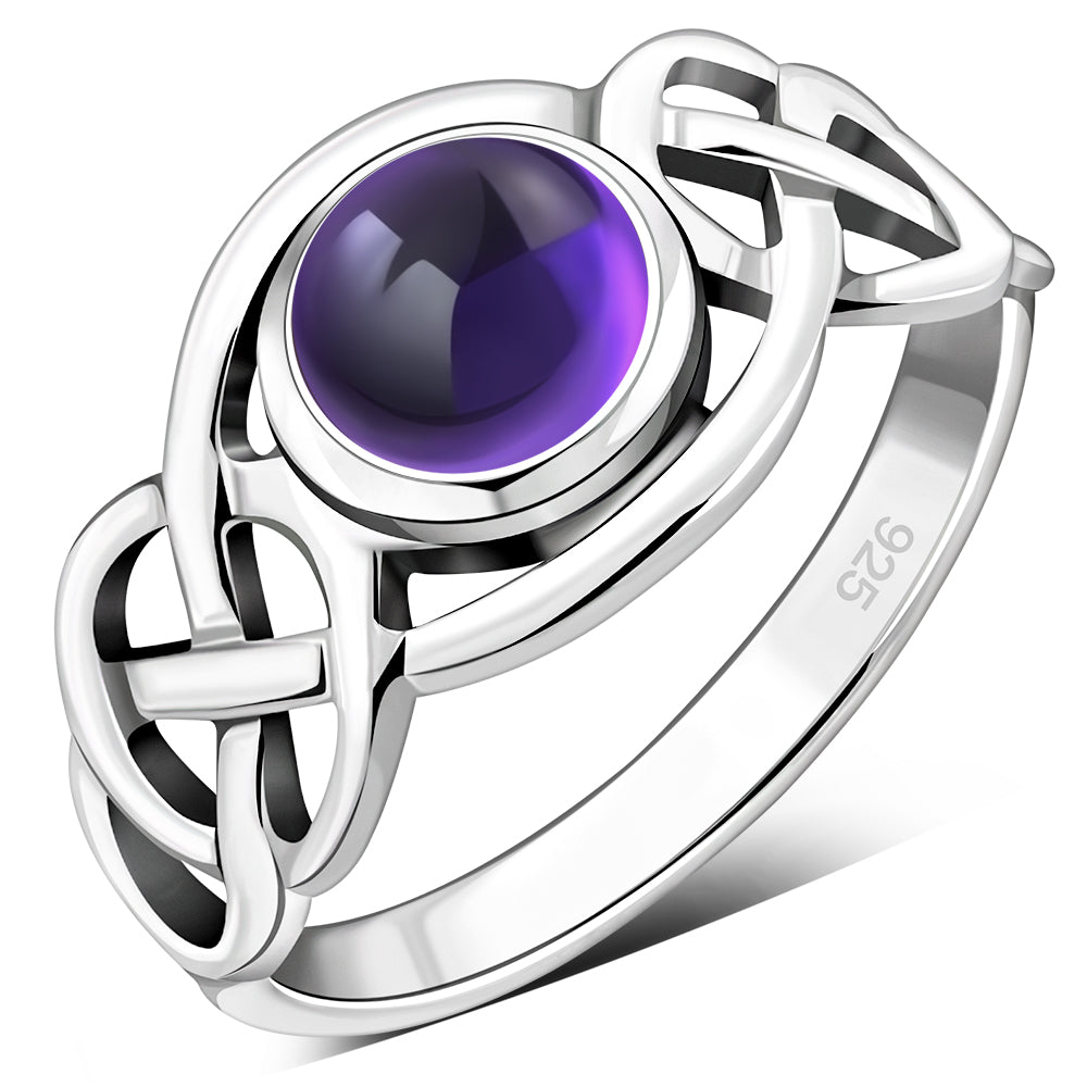 Celtic Knot Sterling Silver Amethyst Stone Ring