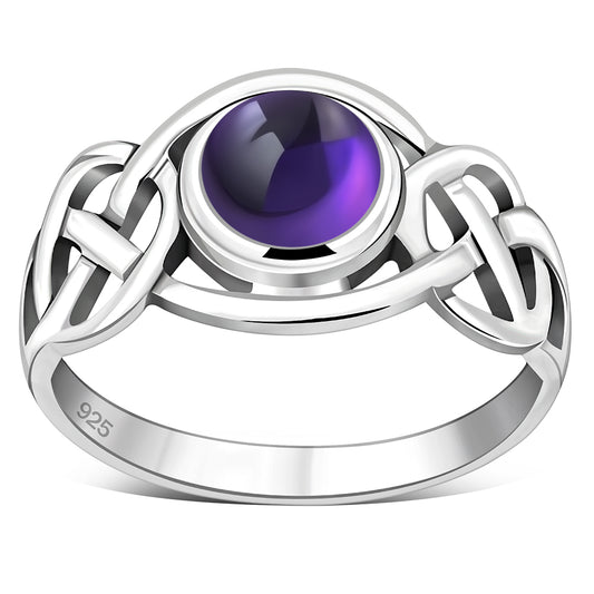 Celtic Knot Sterling Silver Amethyst Stone Ring