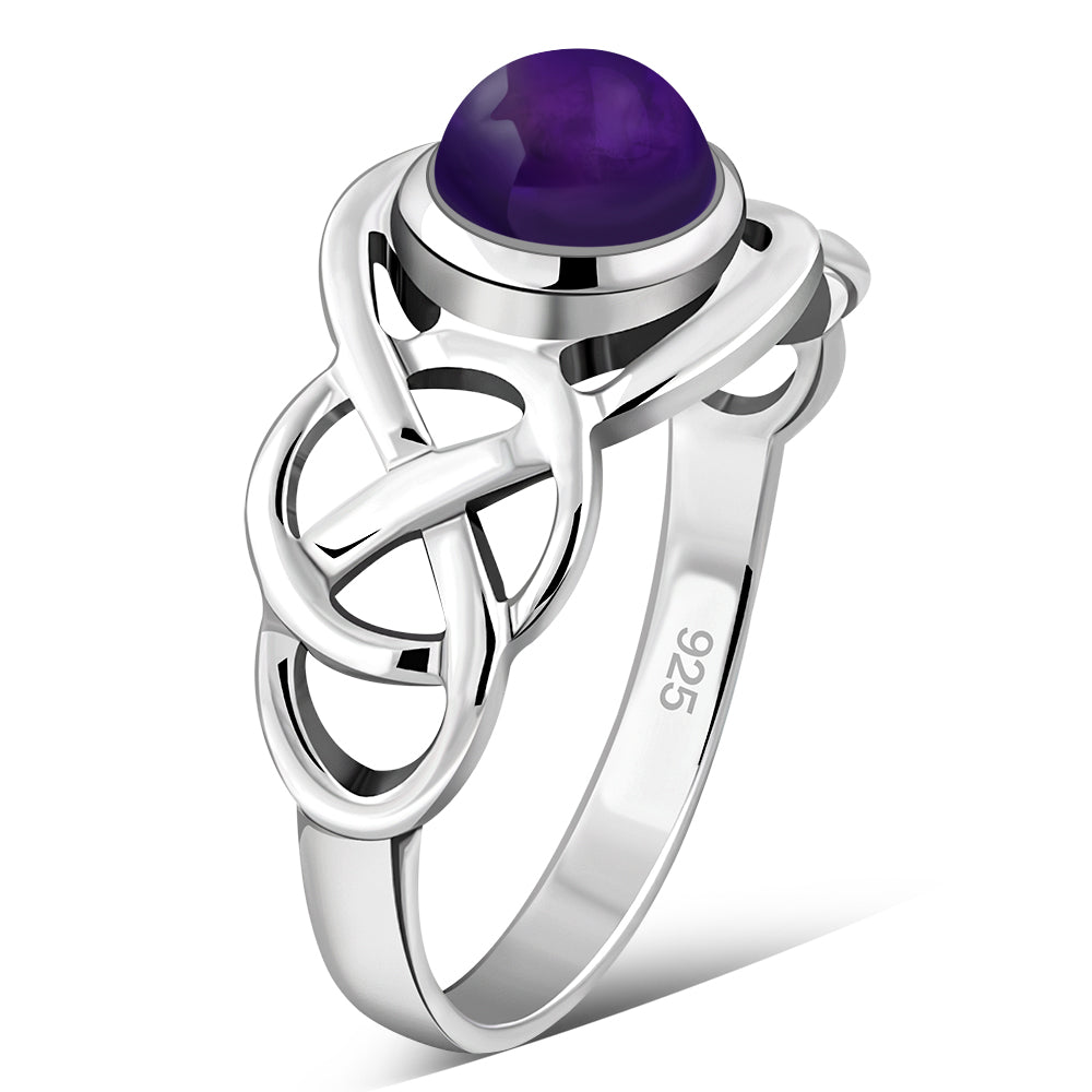 Celtic Knot Sterling Silver Amethyst Stone Ring