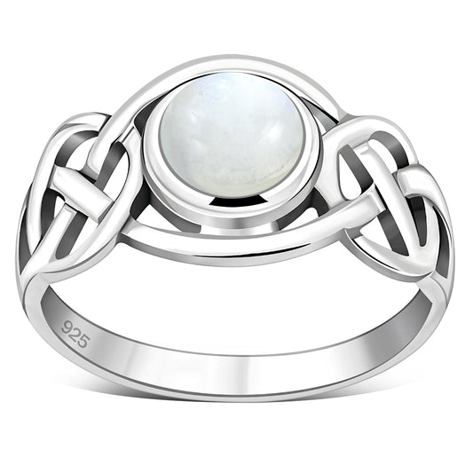 Celtic Knot Sterling Silver Rainbow Moonstone Ring