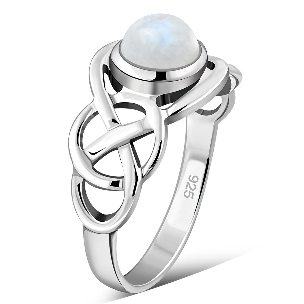 Celtic Knot Sterling Silver Rainbow Moonstone Ring