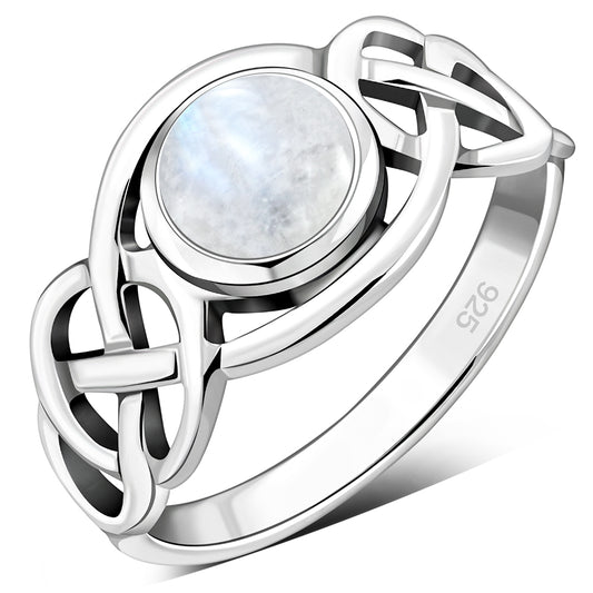 Celtic Knot Sterling Silver Rainbow Moonstone Ring