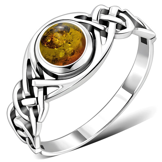 Baltic Amber Celtic Knot Sterling Silver Ring