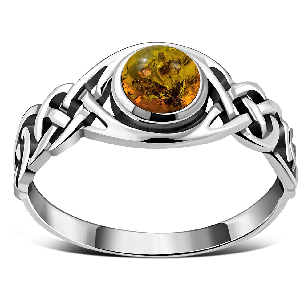 Baltic Amber Celtic Knot Sterling Silver Ring