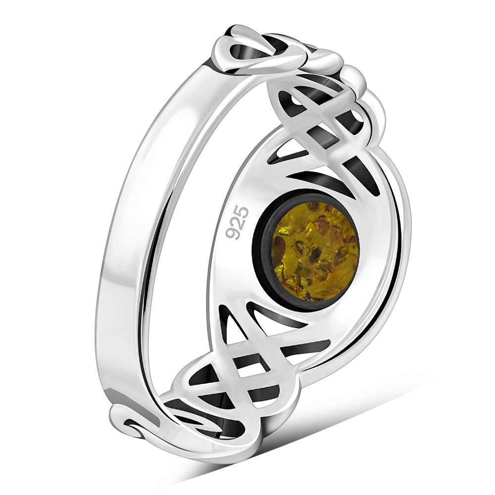 Baltic Amber Celtic Knot Sterling Silver Ring