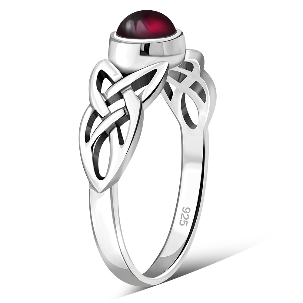 Irish Gaelic Celtic Knot 925 Sterling Silver Ring With Garnet Stone