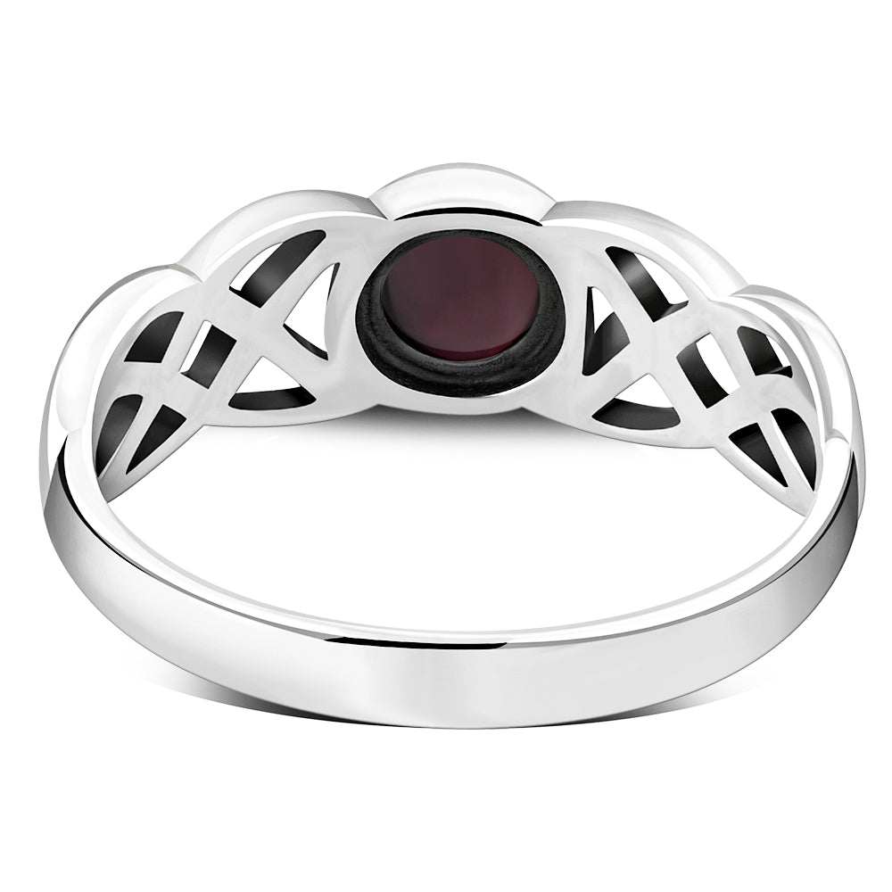 Irish Gaelic Celtic Knot 925 Sterling Silver Ring With Garnet Stone