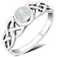 Irish Gaelic Celtic Knot 925 Sterling Silver Ring With Rainbow Moonstone