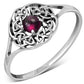 Delicate Round Garnet Celtic Silver Ring