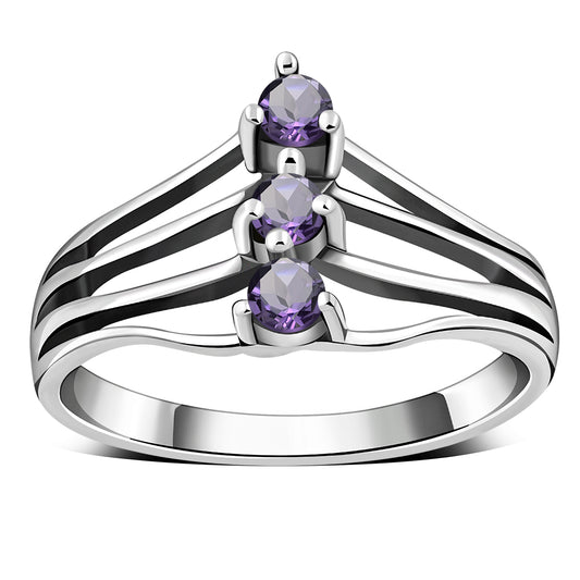 Faceted Amethyst Stone Silver Ring