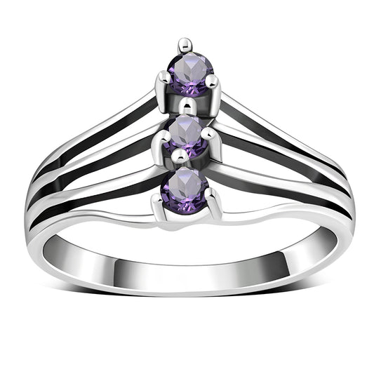 Faceted Amethyst Stone Silver Ring