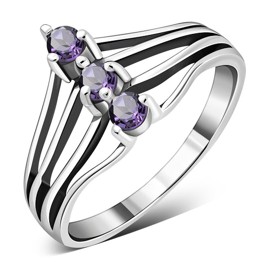 Faceted Amethyst Stone Silver Ring