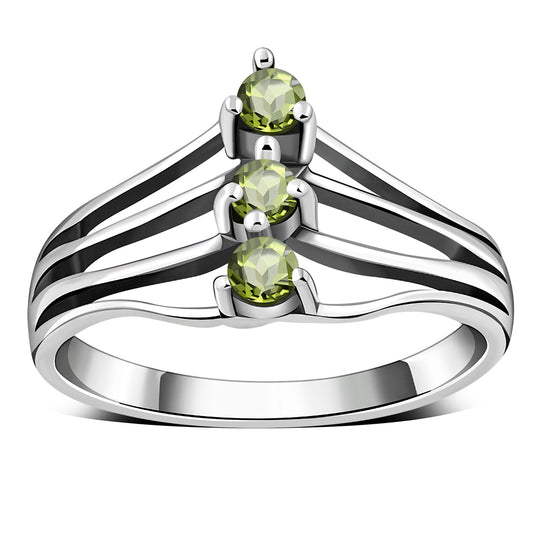Faceted Peridot Stone Silver Ring