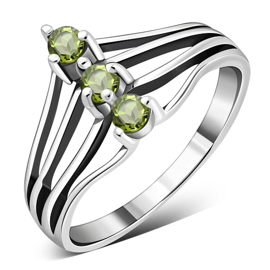 Faceted Peridot Stone Silver Ring