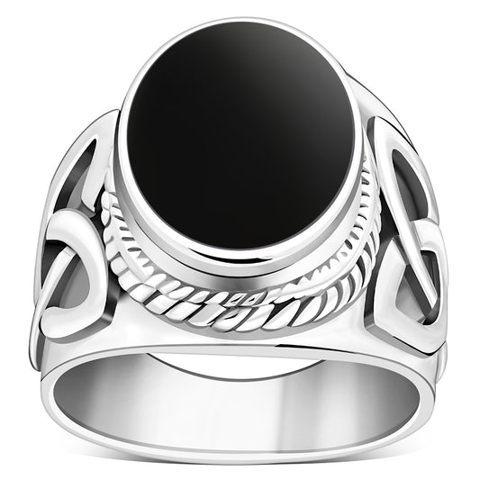 Celtic Trinity Knot Black Onyx Sterling Silver Ring