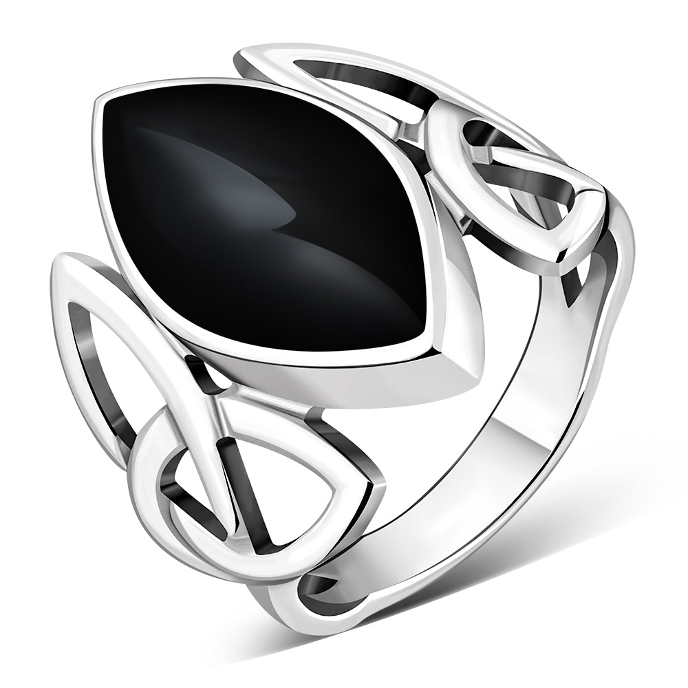Light Large Trinity Knot Black Onyx Silver Ring