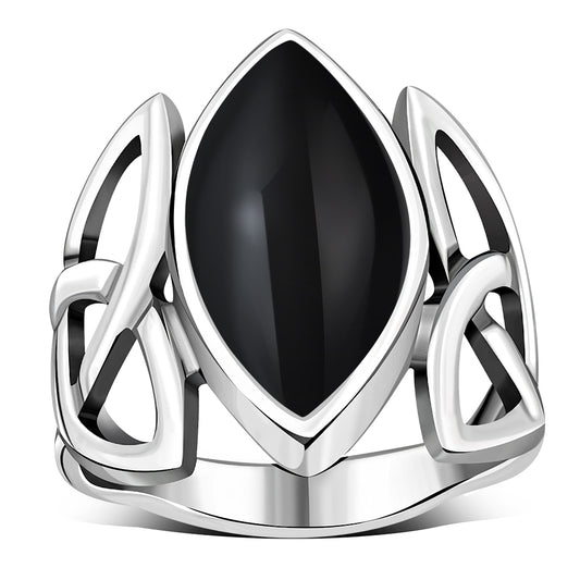 Light Large Trinity Knot Black Onyx Silver Ring