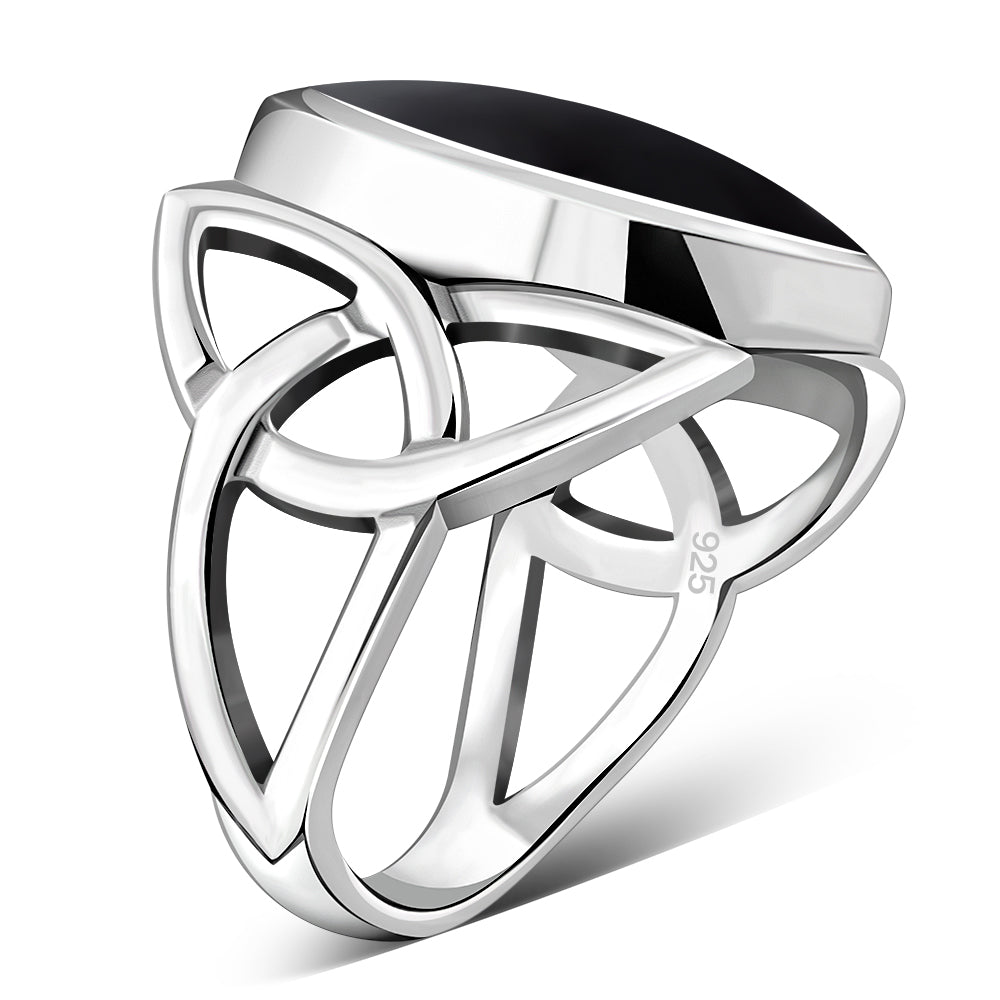 Light Large Trinity Knot Black Onyx Silver Ring