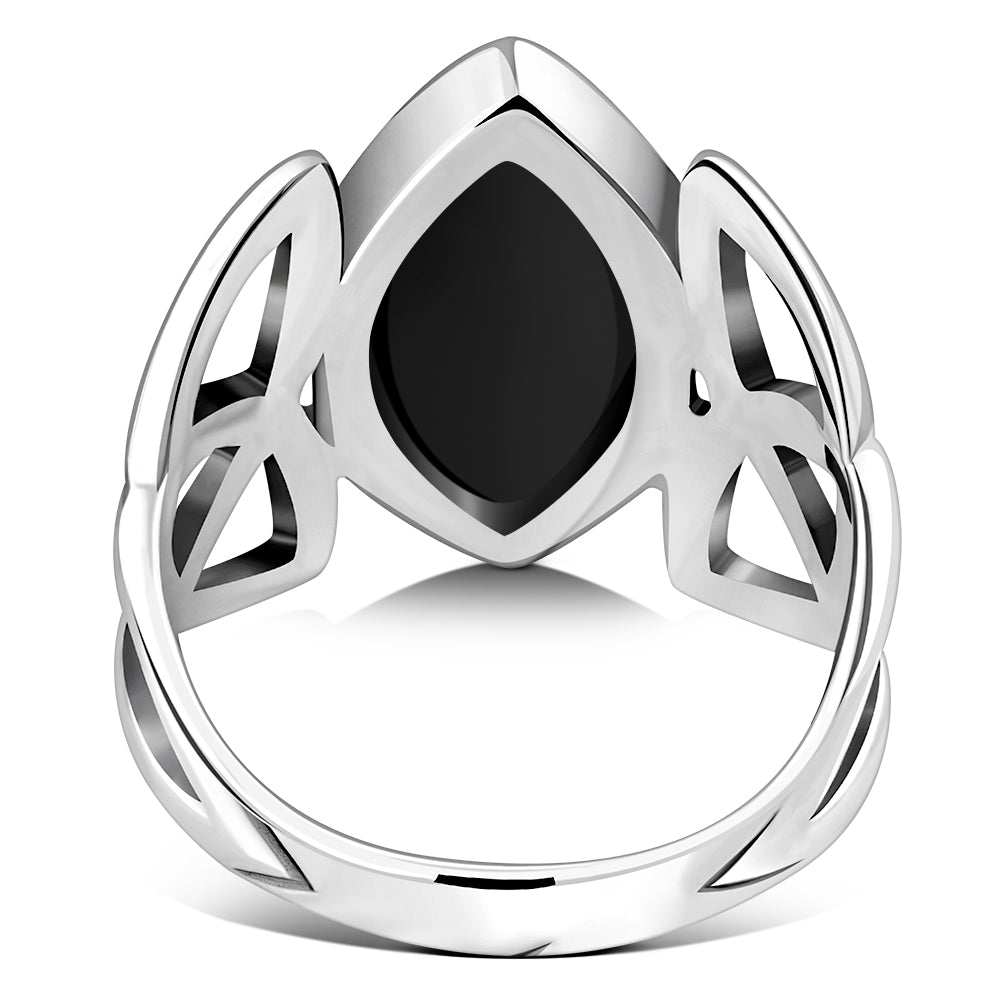 Light Large Trinity Knot Black Onyx Silver Ring