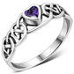 Celtic Knot Amethyst CZ Heart Silver Ring