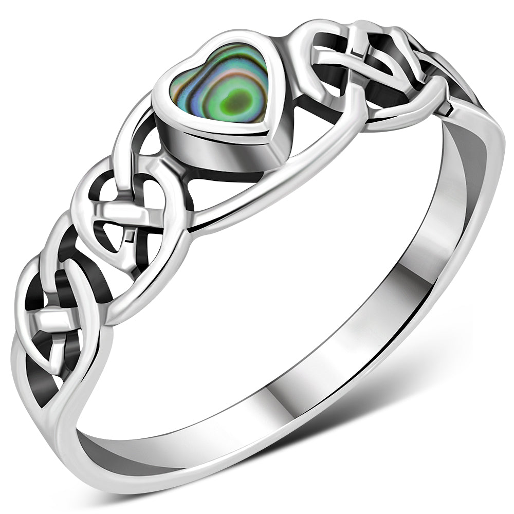 Celtic Knot Abalone Shell Heart Silver Ring