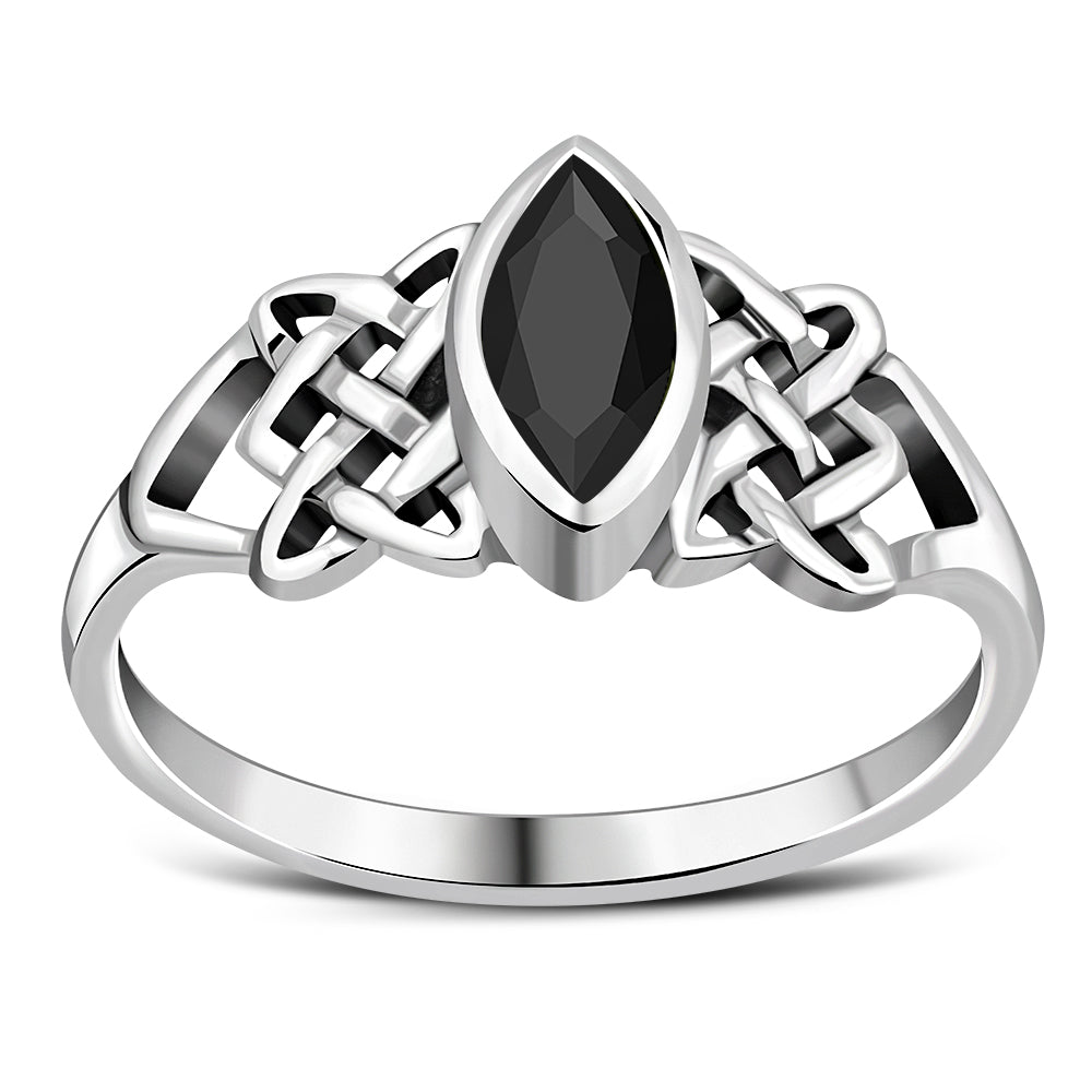 Faceted Black Onyx Celtic Silver Ring