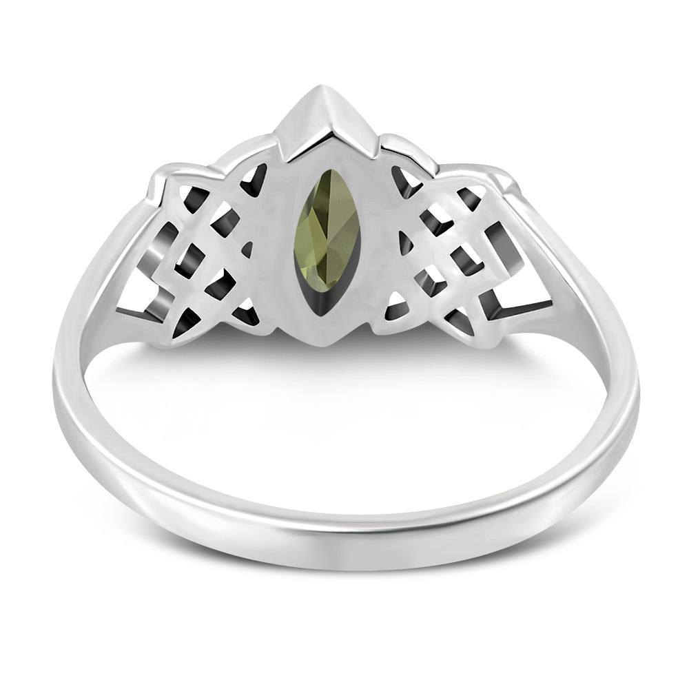 Faceted Peridot Stone Celtic Silver Ring
