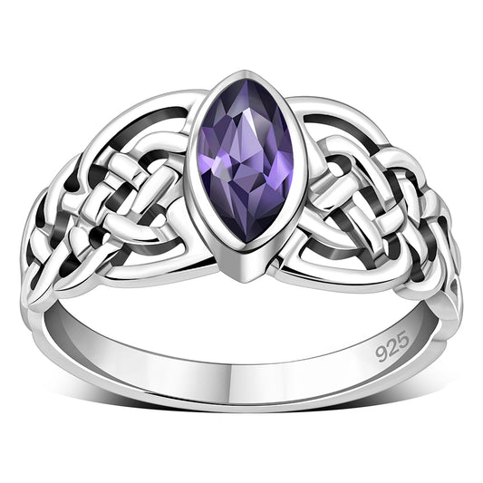Marquise cut Amethyst Stone Celtic Silver Ring