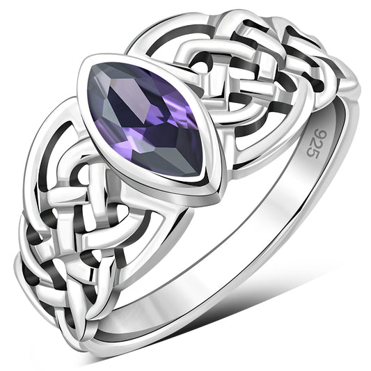Marquise cut Amethyst Stone Celtic Silver Ring