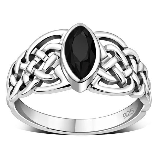 Marquise cut Black Onyx Celtic Silver Ring