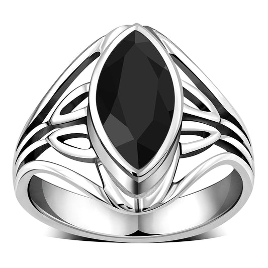 Large Faceted Black Onyx Silver ring