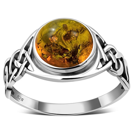 Baltic Amber Celtic Sterling Silver Ring