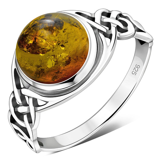 Baltic Amber Celtic Sterling Silver Ring